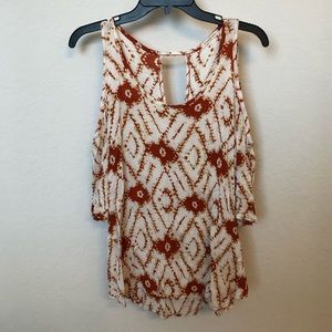 Orange and white open shoulder top